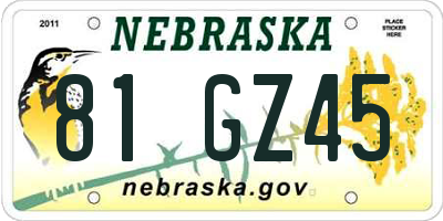 NE license plate 81GZ45