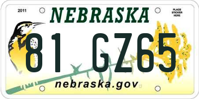 NE license plate 81GZ65