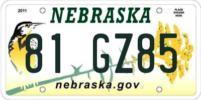 NE license plate 81GZ85