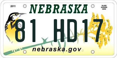 NE license plate 81HD17