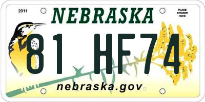 NE license plate 81HF74