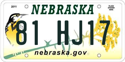 NE license plate 81HJ17