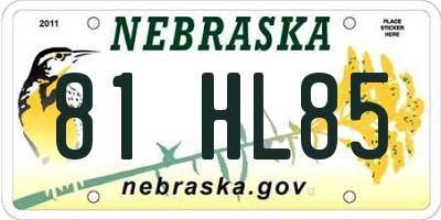 NE license plate 81HL85