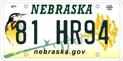 NE license plate 81HR94