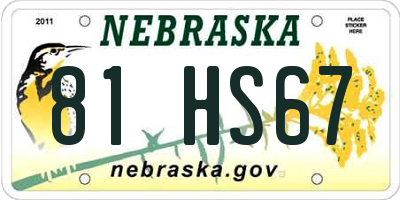 NE license plate 81HS67