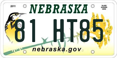 NE license plate 81HT85