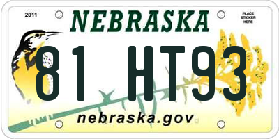 NE license plate 81HT93