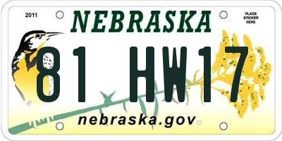 NE license plate 81HW17