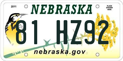 NE license plate 81HZ92