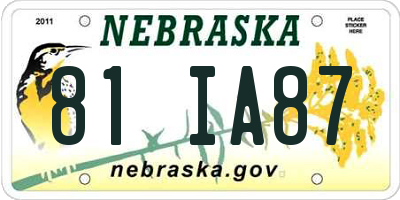 NE license plate 81IA87