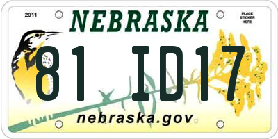 NE license plate 81ID17