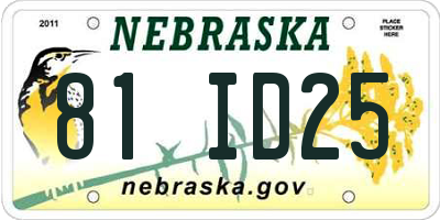 NE license plate 81ID25