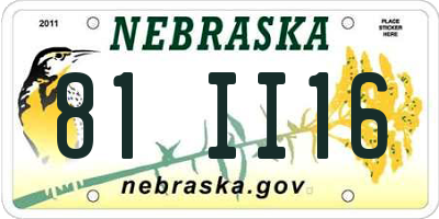 NE license plate 81II16