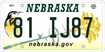 NE license plate 81IJ87