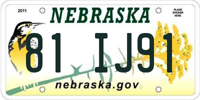 NE license plate 81IJ91