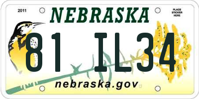 NE license plate 81IL34