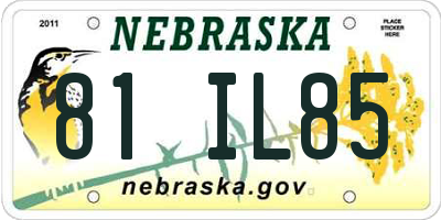 NE license plate 81IL85