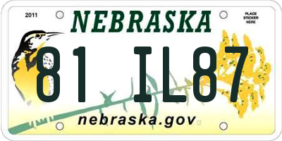 NE license plate 81IL87