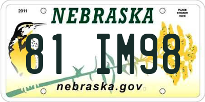 NE license plate 81IM98