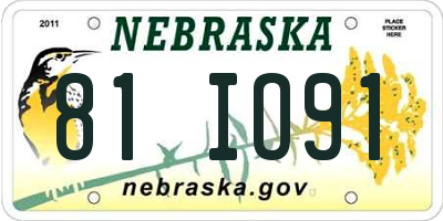 NE license plate 81IO91