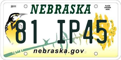 NE license plate 81IP45