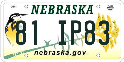 NE license plate 81IP83
