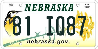NE license plate 81IQ87