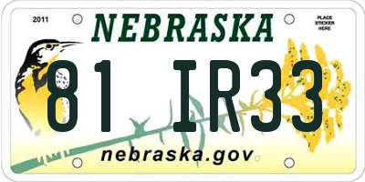 NE license plate 81IR33