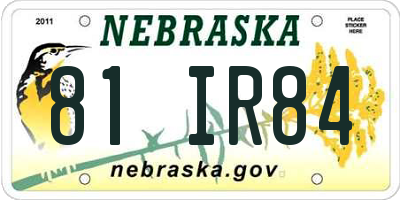 NE license plate 81IR84