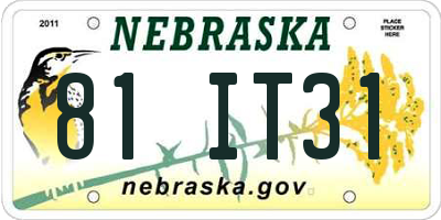 NE license plate 81IT31