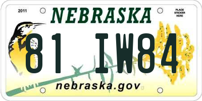 NE license plate 81IW84