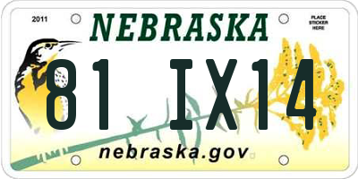 NE license plate 81IX14