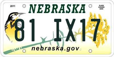 NE license plate 81IX17
