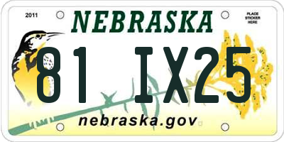 NE license plate 81IX25