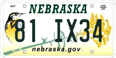 NE license plate 81IX34