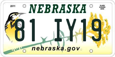 NE license plate 81IY19