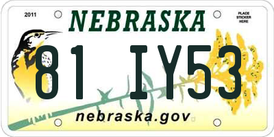 NE license plate 81IY53