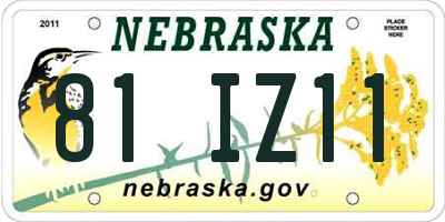 NE license plate 81IZ11