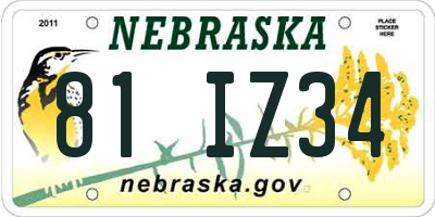 NE license plate 81IZ34