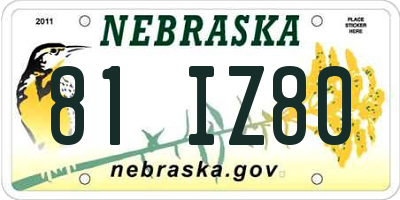 NE license plate 81IZ80