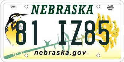 NE license plate 81IZ85