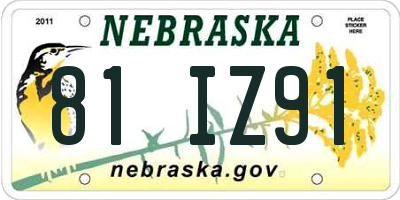 NE license plate 81IZ91