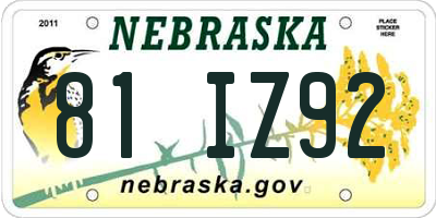 NE license plate 81IZ92
