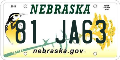 NE license plate 81JA63