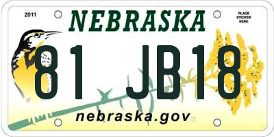 NE license plate 81JB18