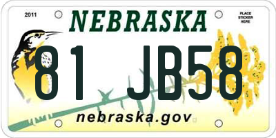 NE license plate 81JB58