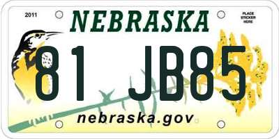 NE license plate 81JB85
