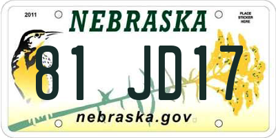NE license plate 81JD17