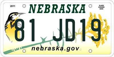 NE license plate 81JD19