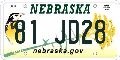 NE license plate 81JD28